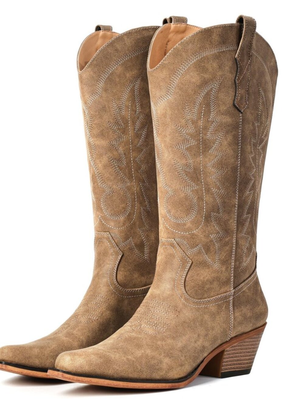 Women's Pointed Toe Mid Calf Cowboy Boots â Cowgirl Boots with Chunky Heel
